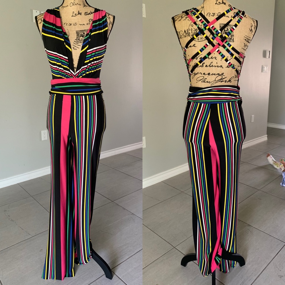 Colorful Sexy Playsuit Striped V neck
